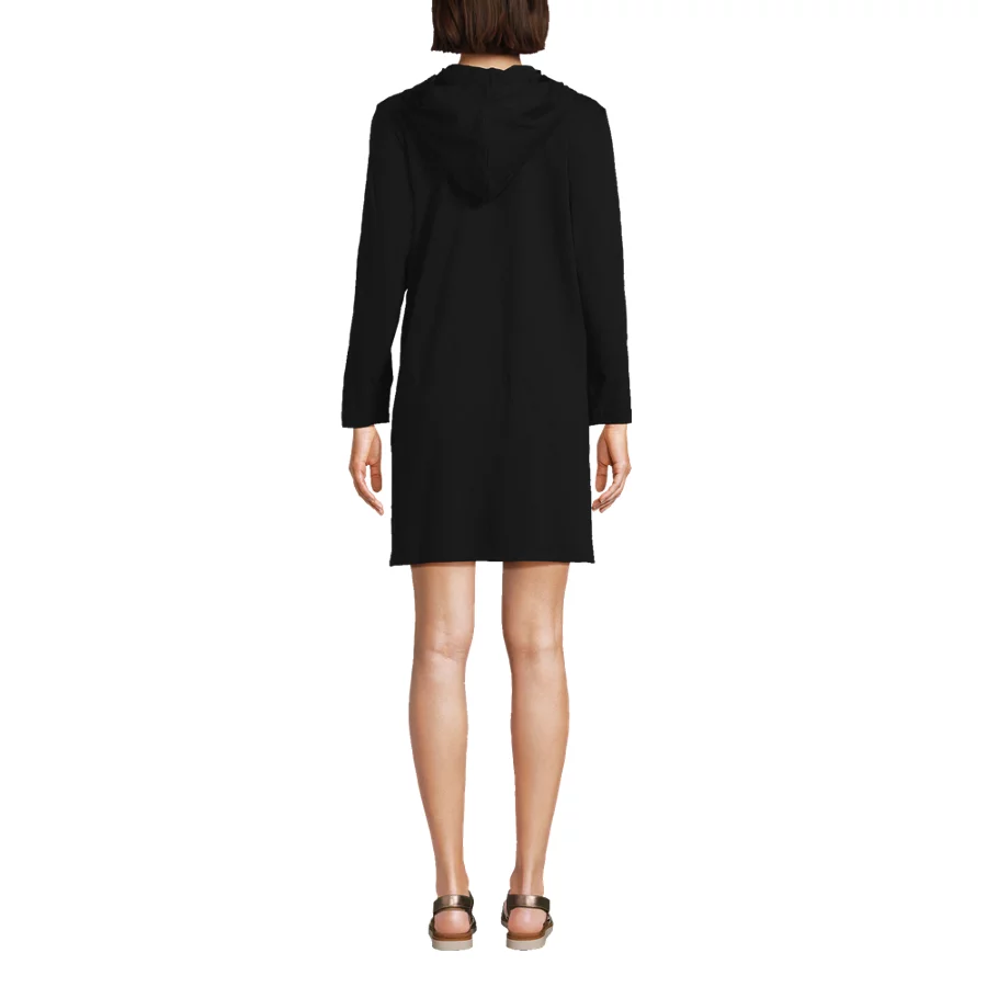 Women's Cotton Jersey Long Sleeve Hooded Swim Cover Up Dress view 1