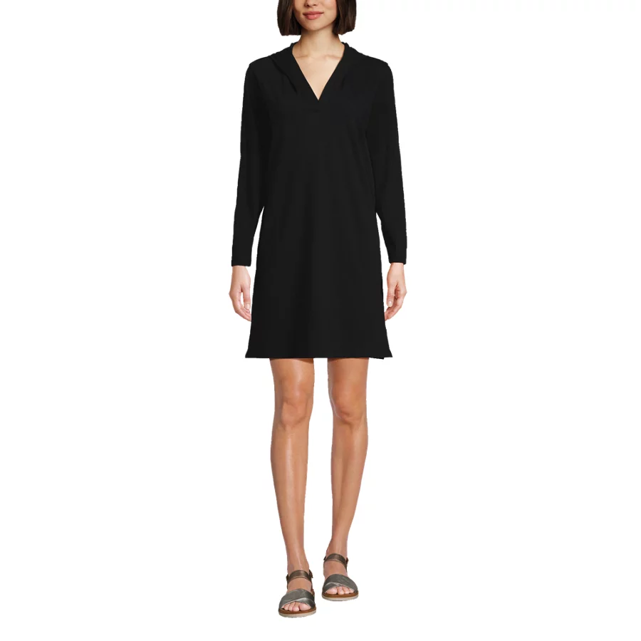 Women's Cotton Jersey Long Sleeve Hooded Swim Cover Up Dress view 2