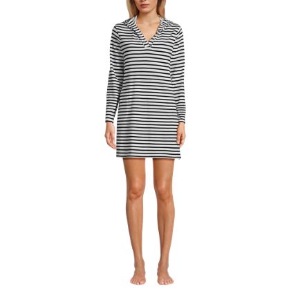 Women's Cotton Jersey Long Sleeve Hooded Swim Cover-up Dress - image 4