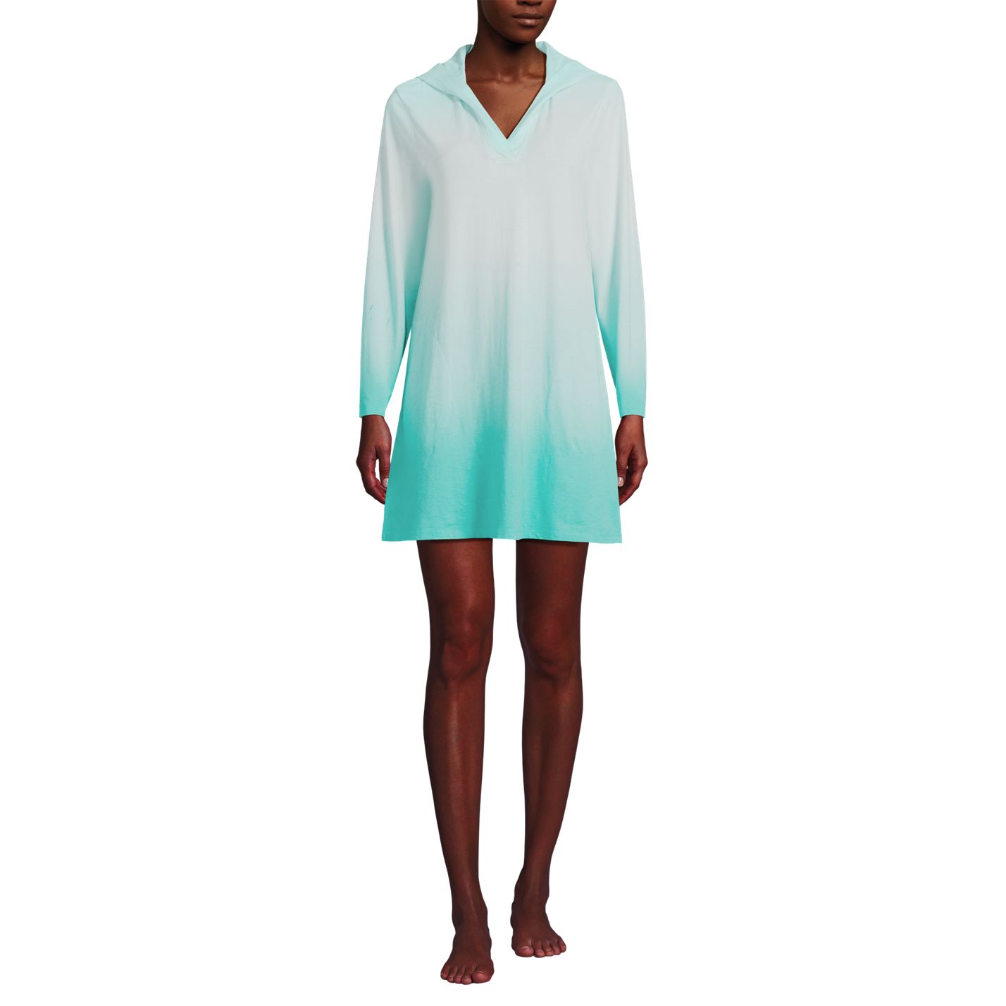 Women's Cotton Jersey Long Sleeve Hooded Swim Cover-up Dress