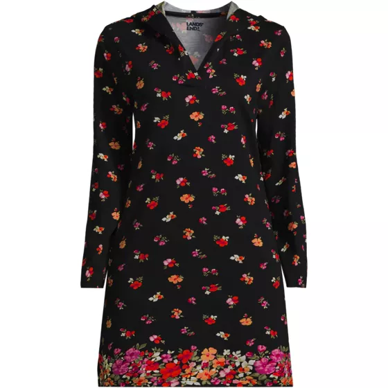 Women's Cotton Jersey Long Sleeve Hooded Swim Cover-up Dress - primary