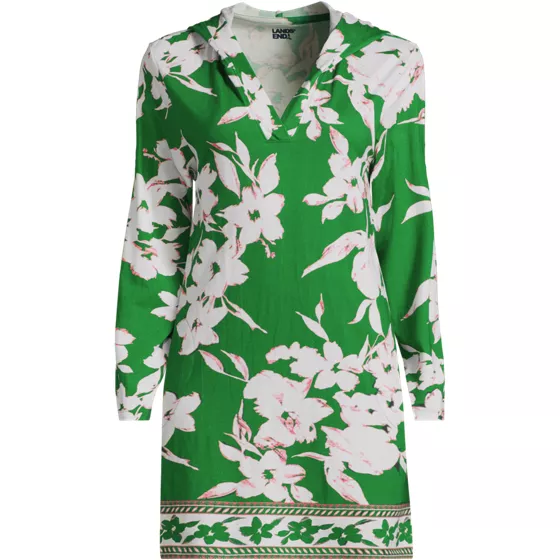 Women's Cotton Jersey Long Sleeve Hooded Swim Cover-up Dress - primary