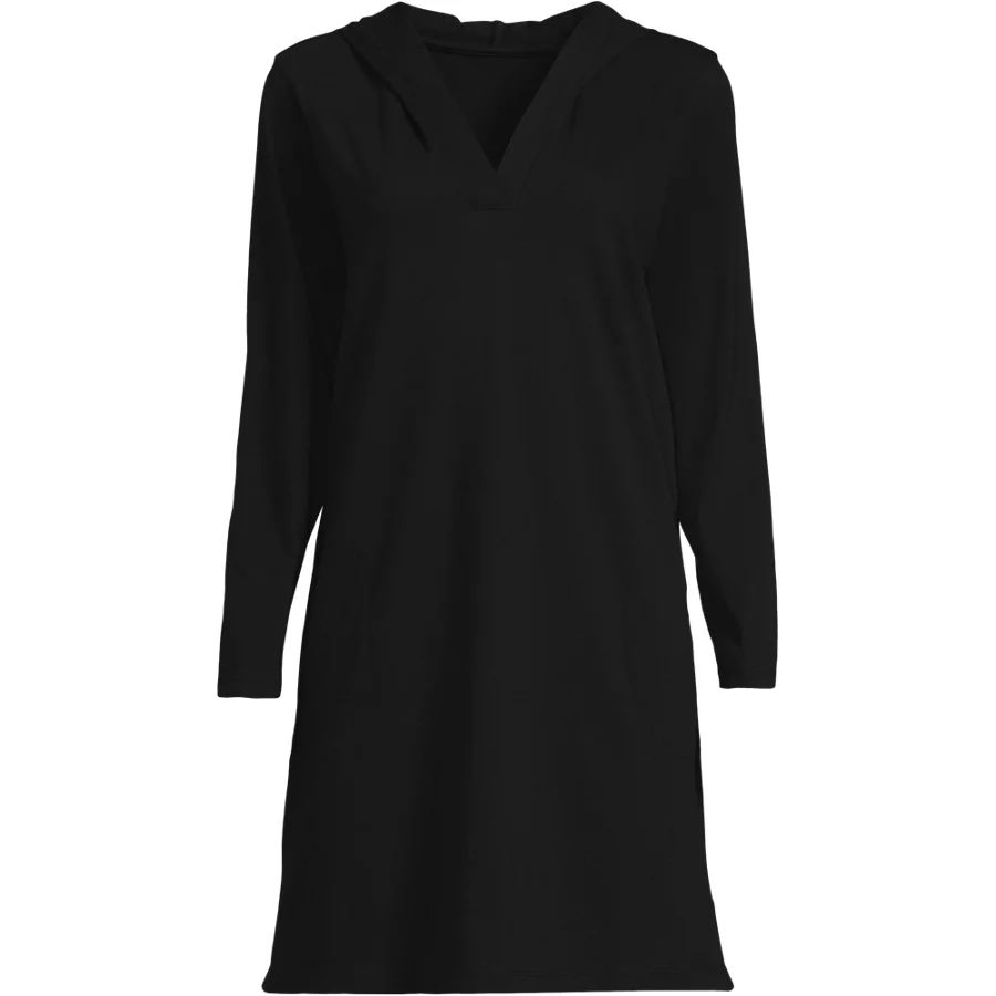 Women's Cotton Jersey Long Sleeve Hooded Swim Cover Up Dress view 3