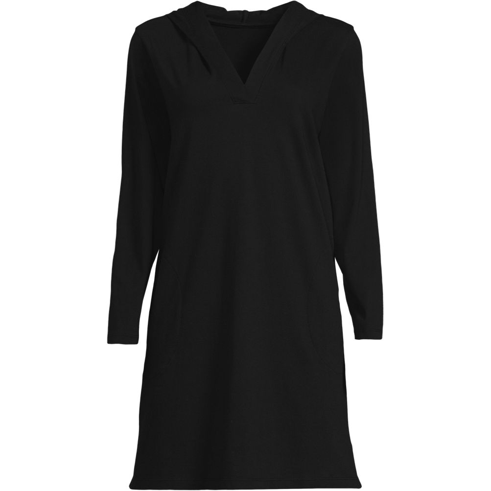 Women\'s Cotton Jersey Long Sleeve Hooded Swim Cover-up Dress | Lands\' End