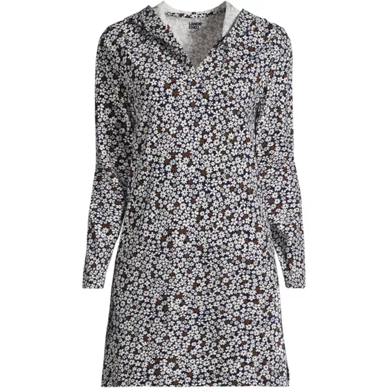 Women's Cotton Jersey Long Sleeve Hooded Swim Cover-up Dress - primary