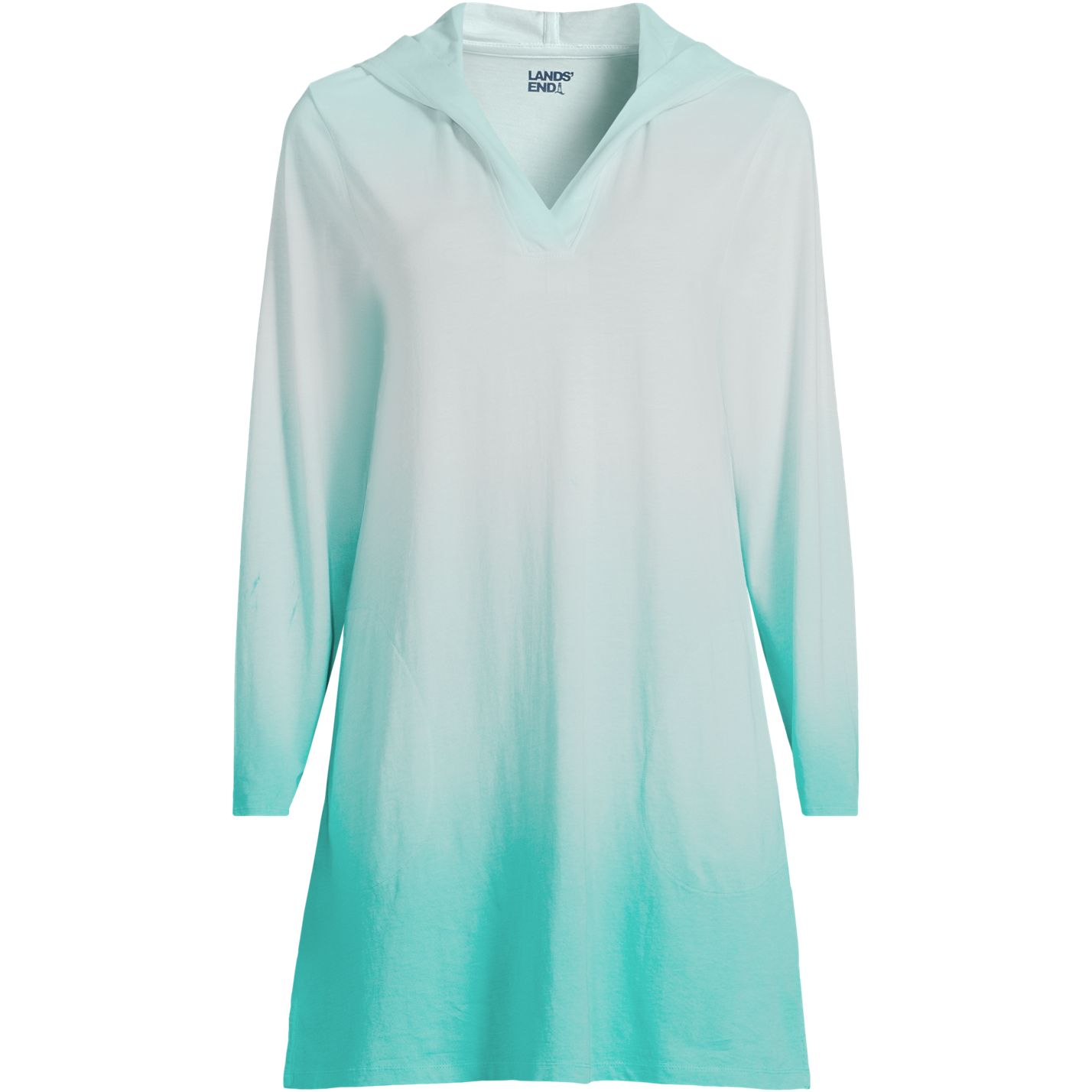 Women's Cotton Jersey Long Sleeve Hooded Swim Cover-up Dress