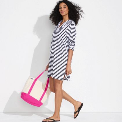 Women's Cotton Jersey Long Sleeve Hooded Swim Cover-up Dress - primary