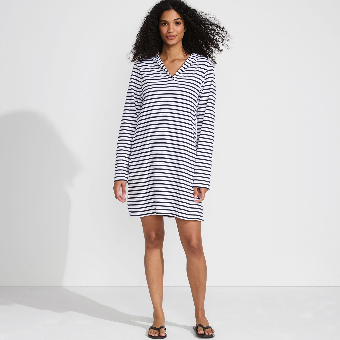 Women's Cotton Jersey Long Sleeve Hooded Swim Cover-up Dress