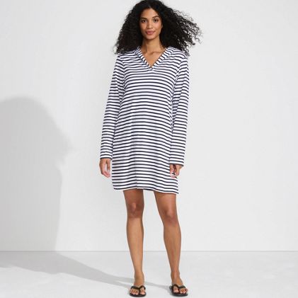 Women's Cotton Jersey Long Sleeve Hooded Swim Cover-up Dress - image 2