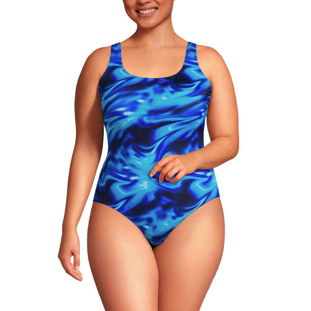 Lands' End Women's Upf 50 Full Coverage Polka Dot High Neck Tugless One Piece  Swimsuit - Navy Blue Xl : Target