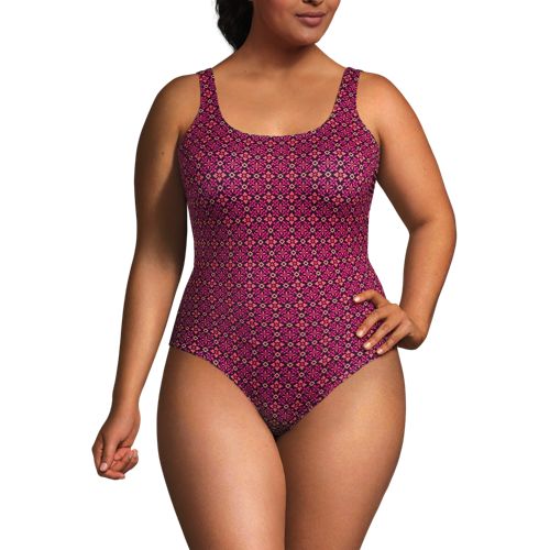 Swim 365 Women's Plus Size One-Piece Tank Swimsuit With Adjustable Straps -  34, Purple