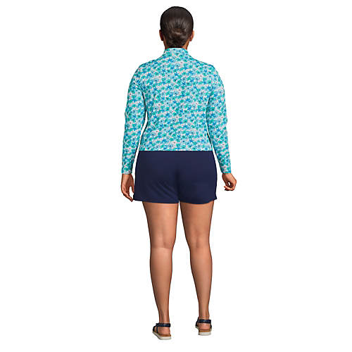 Women's Plus Size UPF50 Sun Protection Swim Cover-up Set Long Sleeve Quarter Zip Top and Shorts - Secondary