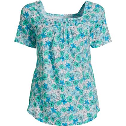 Women's Short Sleeve Light Weight Smocked Square Neck Top - image 1