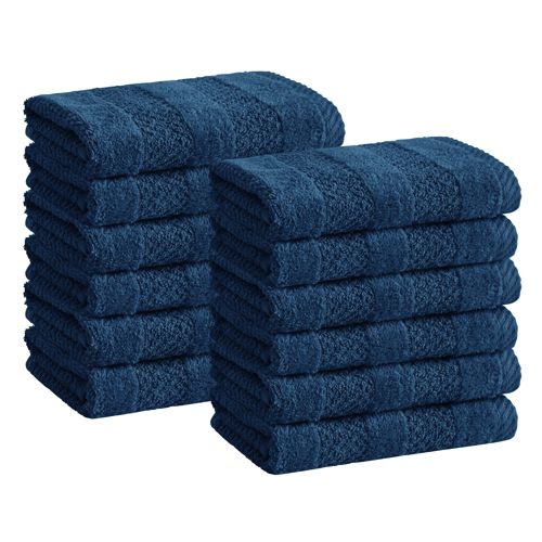 Navy Blue Washcloths 4 Pack Cotton 12x12 Soft & Absorbent Wash Cloths