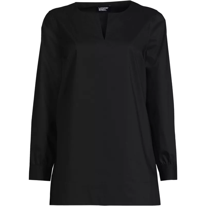 Women's Stretch Broadcloth Long Sleeve Split Neck Tunic, Front