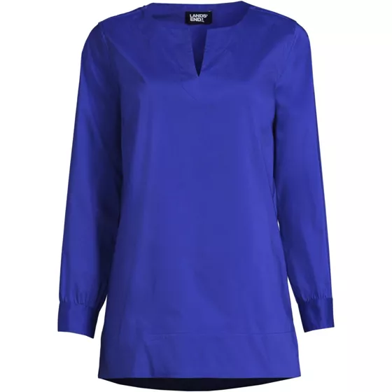 Women's Stretch Broadcloth Long Sleeve Split Neck Tunic - primary