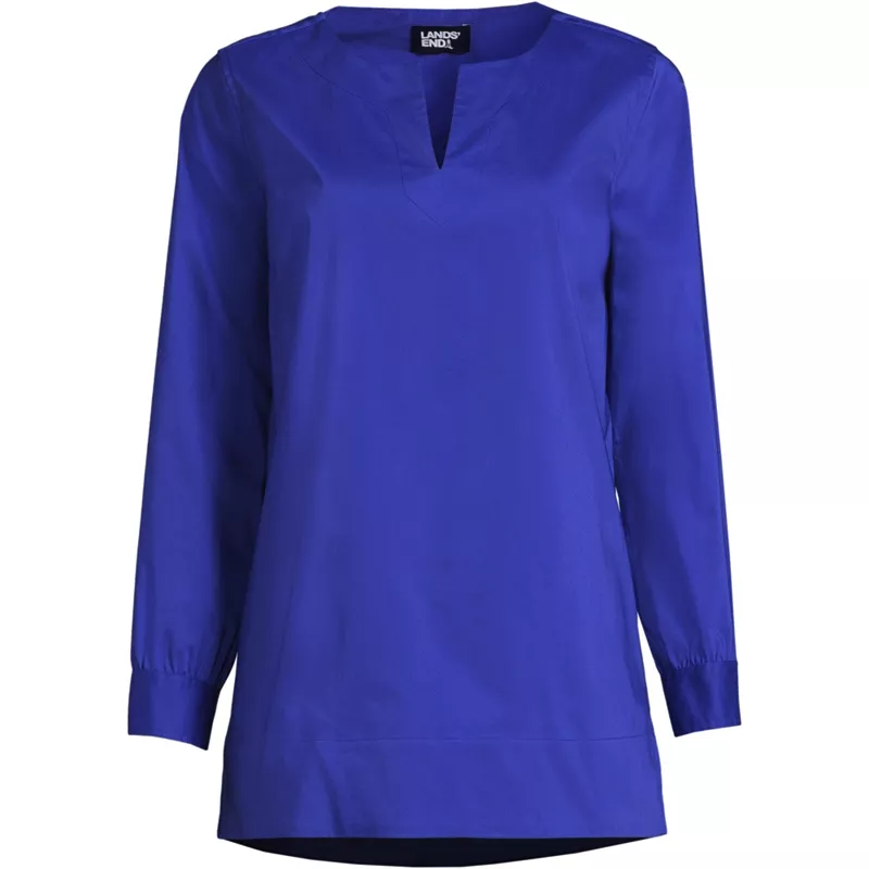 Women's Stretch Broadcloth Long Sleeve Split Neck Tunic, Front