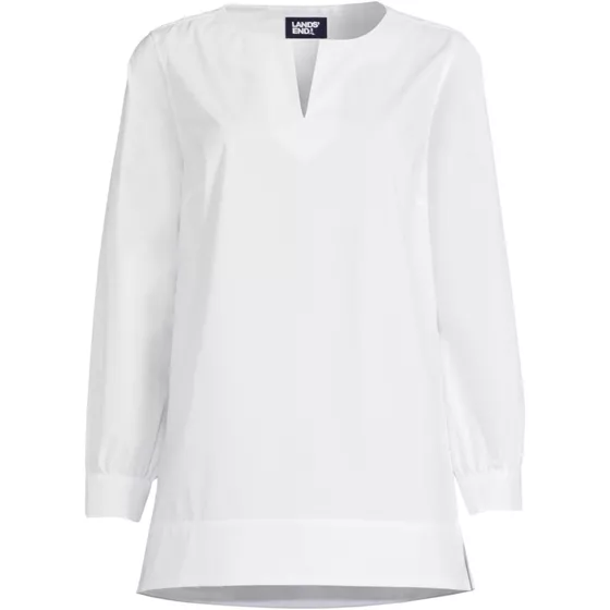 Women's Stretch Broadcloth Long Sleeve Split Neck Tunic - primary