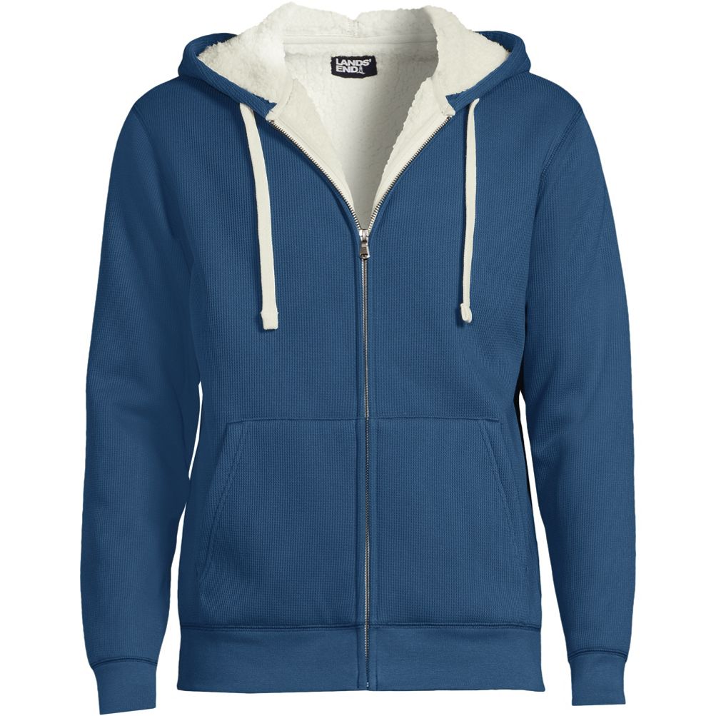 Men s Sherpa Lined Waffle Full Zip Hoodie Lands End