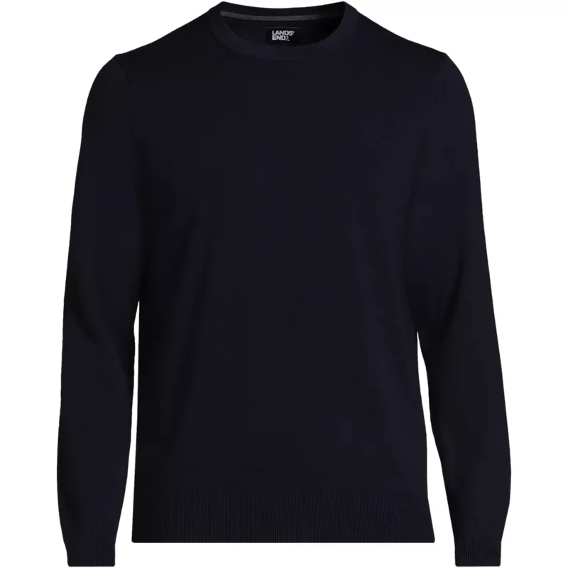 Men's Fine Gauge Cotton Crew Neck Sweater, Front