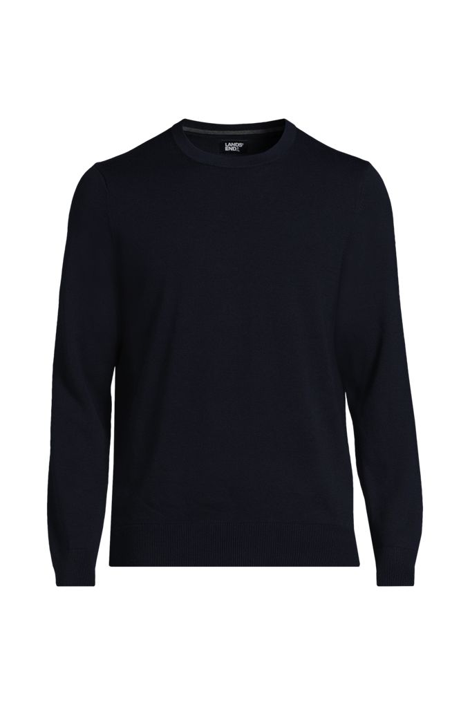 Men's Big Fine Gauge Cotton Crew Neck Sweater - Lands' End - Blue - 2XL