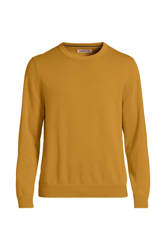 Men's Fine Gauge Cotton Crew Neck Sweater - Lands' End - Yellow - M