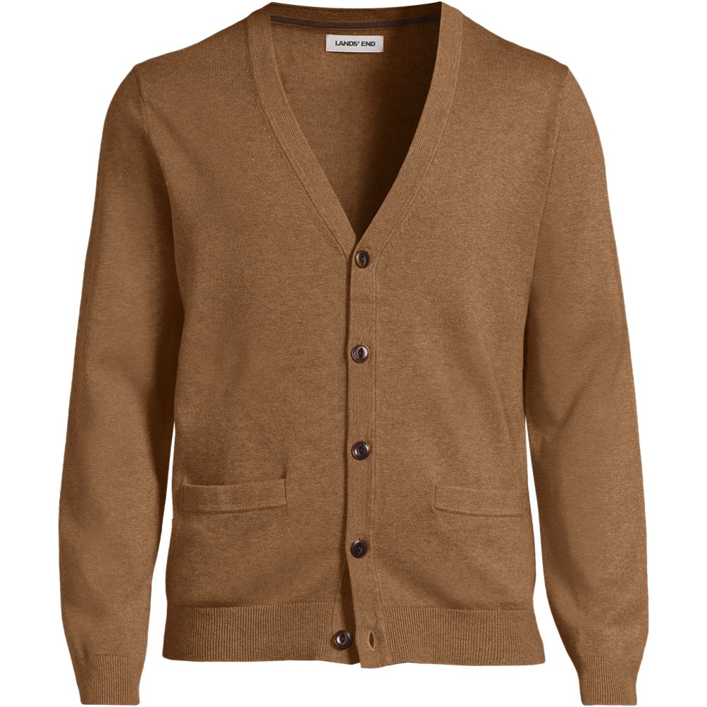 90s LANDS‘END Cotton knit cardigan Lands' End Sweater Cardigan XS Women's Brown Cotton Long