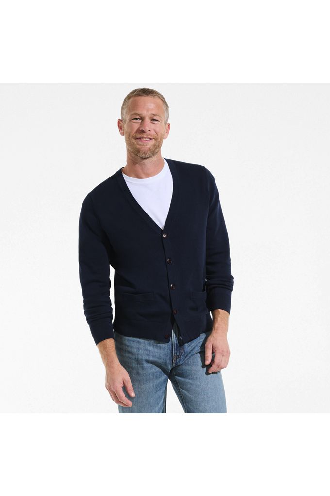Men's Fine Gauge Cotton Cardigan - Lands' End - Blue - L