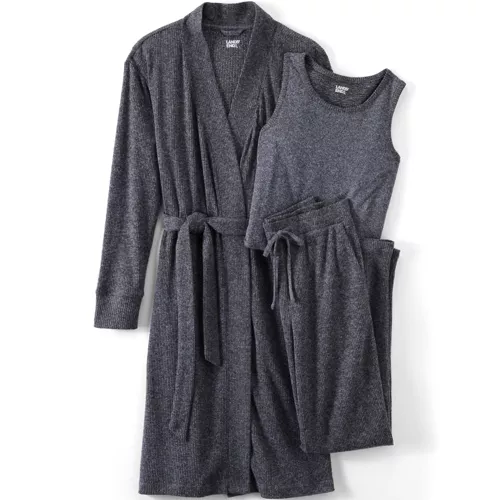 Women's Cozy 3 Piece Pajama Set - Robe Top and Pants, Front
