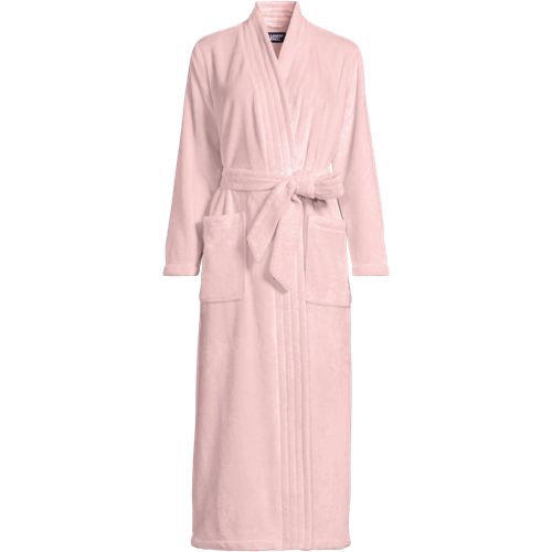 Softest Fleece Long Dressing Gown, Women, size: 1X, plus, Pink, Polyester, by Lands' End