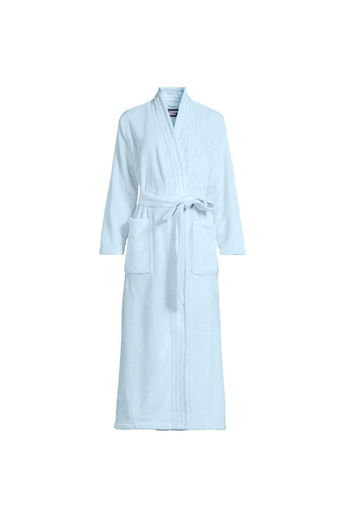Lands' End Women's Plus Size Cozy Plush Long Wrap Robe In Blue