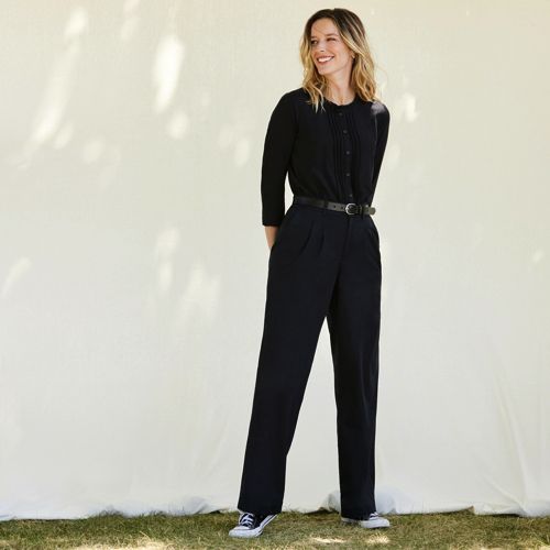 Women's High Rise Crisp Poplin Chino Wide Leg Pants | Lands' End