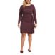 Women's Plus Size Long Sleeve Lightweight Cotton Modal Boatneck Tie Waist Dress, Front