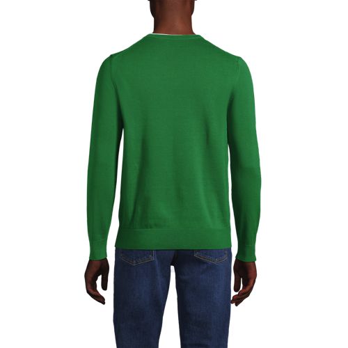 Men's Fine Gauge Cotton V Neck Sweater, Back