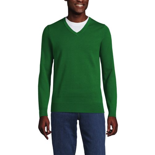 Men's Fine Gauge Cotton V Neck Sweater, Front