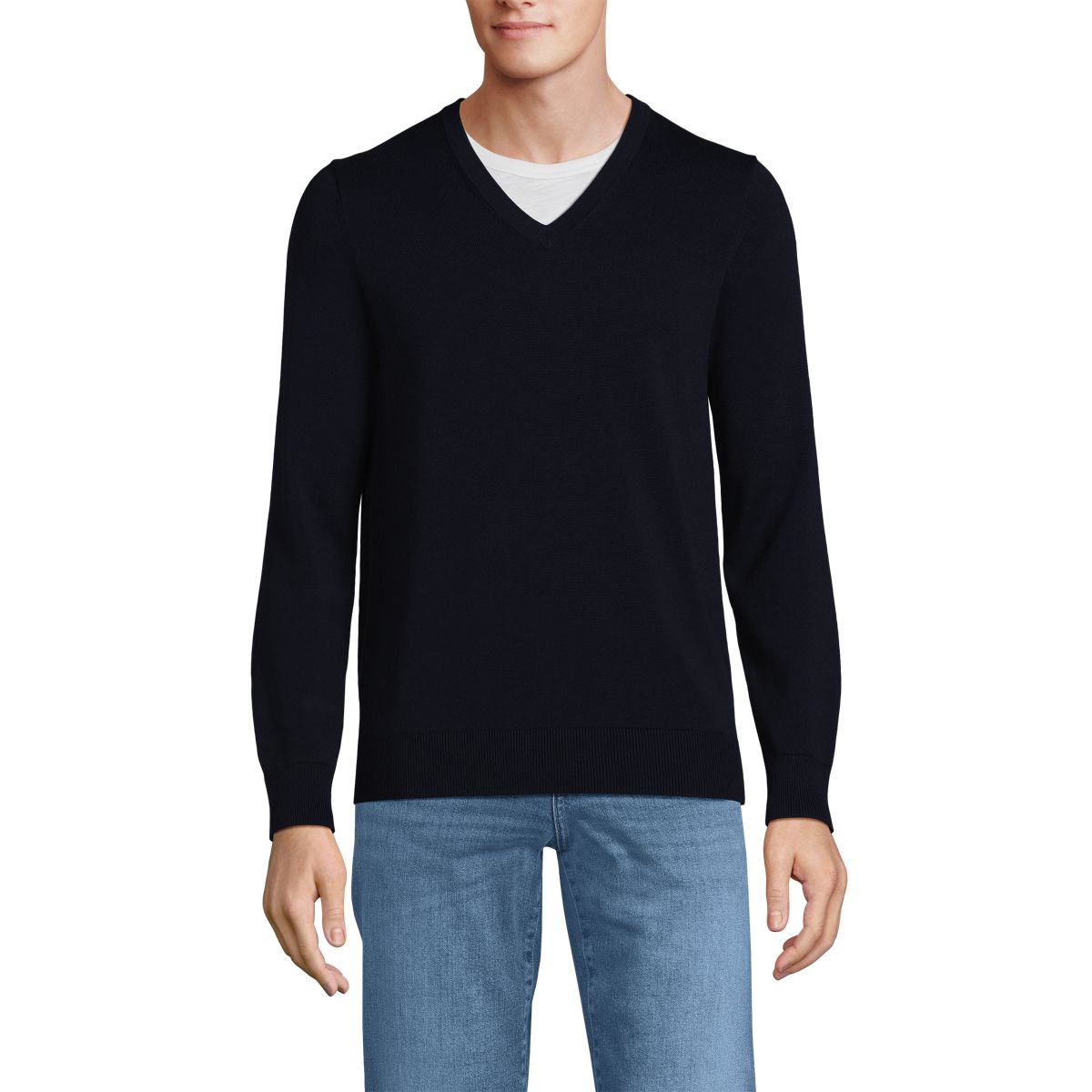 Men's Fine Gauge Cotton V Neck Sweater