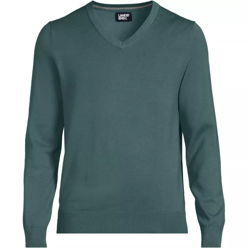 Men's Tall Fine Gauge Cotton V-neck Sweater, Front
