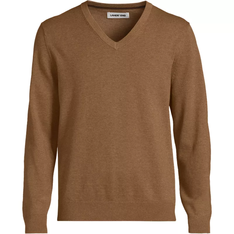 Men's Fine Gauge Cotton V-neck Sweater, Front