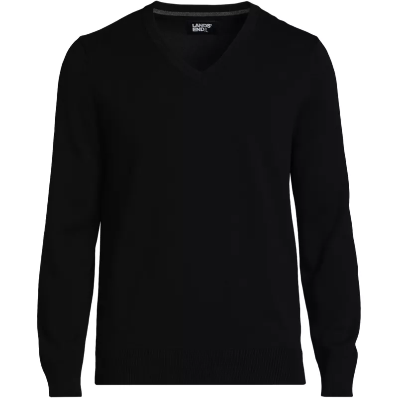 Men's Fine Gauge Cotton V-neck Sweater, Front