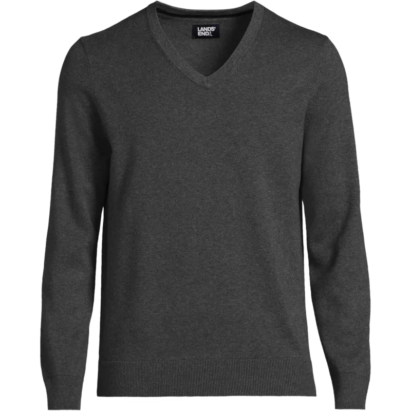 Men's Big Fine Gauge Cotton V-neck Sweater, Front