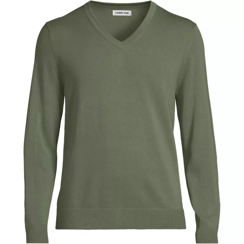 Men's Fine Gauge Cotton V-neck Sweater, Front