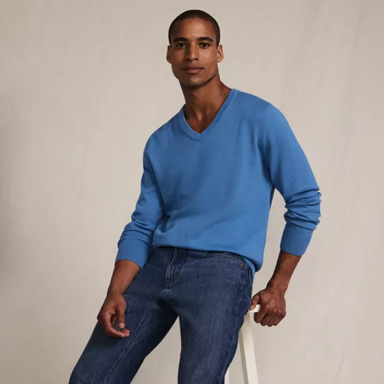 Men's Fine Gauge Cotton V-neck Sweater - primary