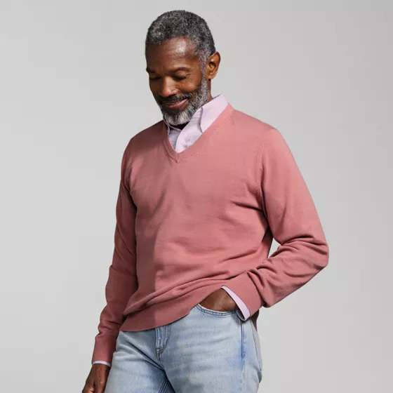 Men's Fine Gauge Cotton V-neck Sweater - primary