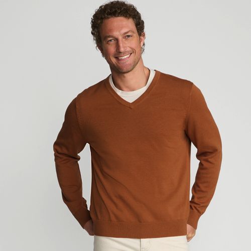 Men's Fine Gauge Cotton V Neck Sweater, Front