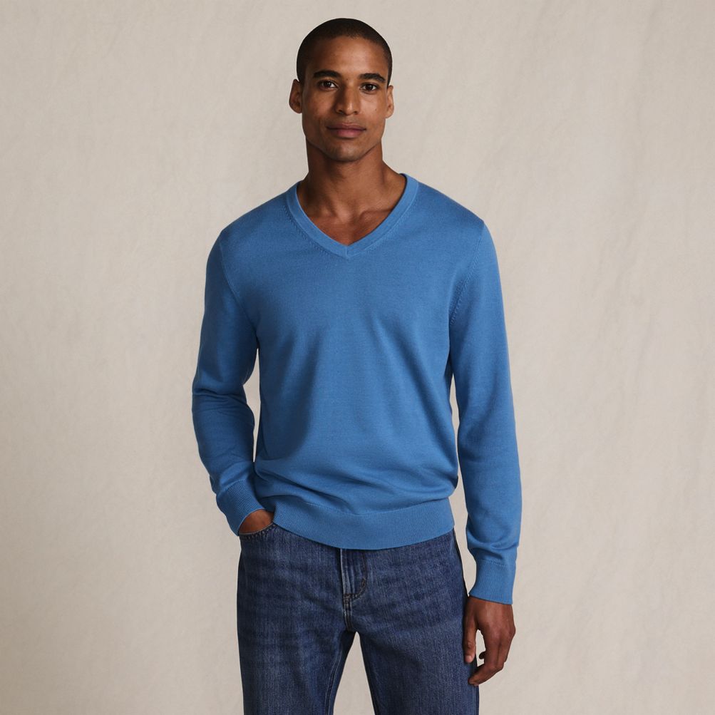 Men's Fine Gauge Cotton V Neck Sweater | Lands' End