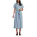 Women's Indigo Tencel Button Front Midi Dress, Front