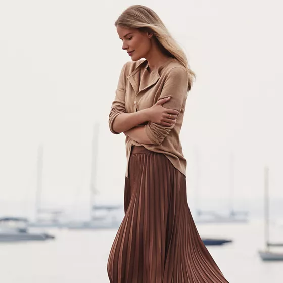 Women's Poly Crepe Pleated Midi Skirt - primary