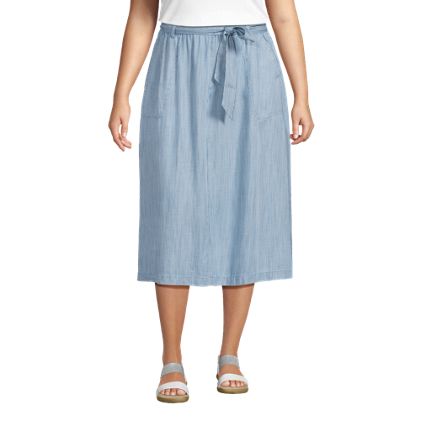 Women's Plus Size TENCEL™ Fiber Tie Waist Midi Skirt - image 2