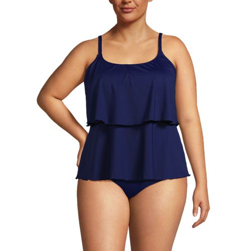 Women's Plus Size Chlorine Resistant Scoop Neck Tiered Tankini Swimsuit Top - Secondary
