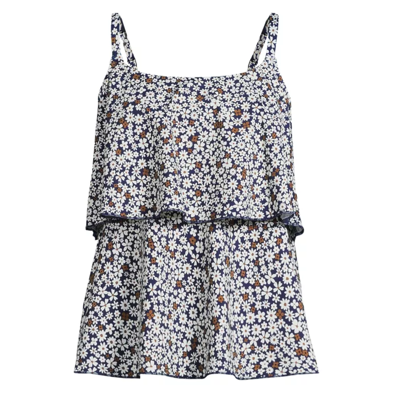 Women's Scoop Neck Tiered Tankini Swimsuit Top, Front